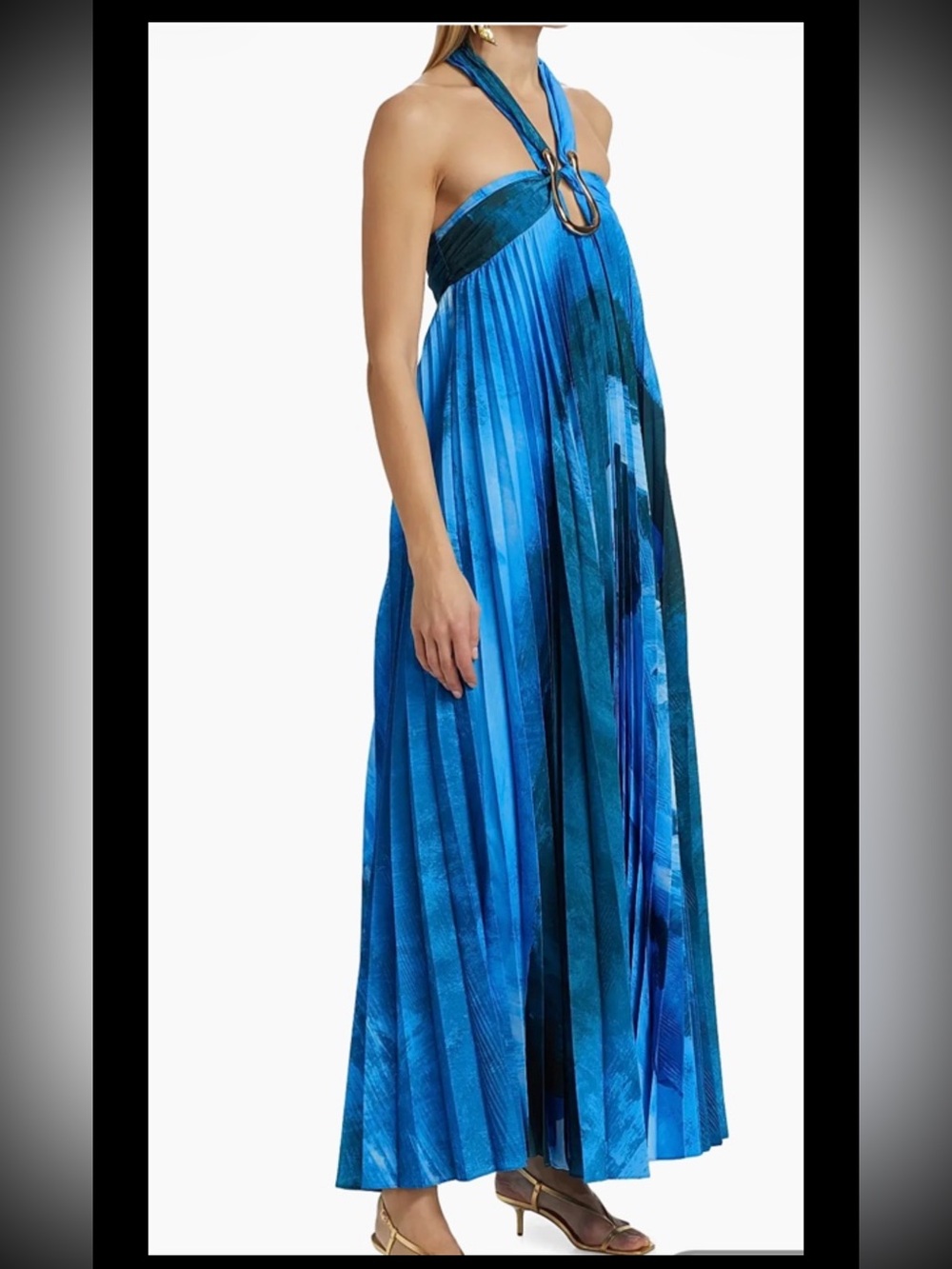 Acler Blue Teal Pleated Halter Maxi Dress - Picture 3 of 13